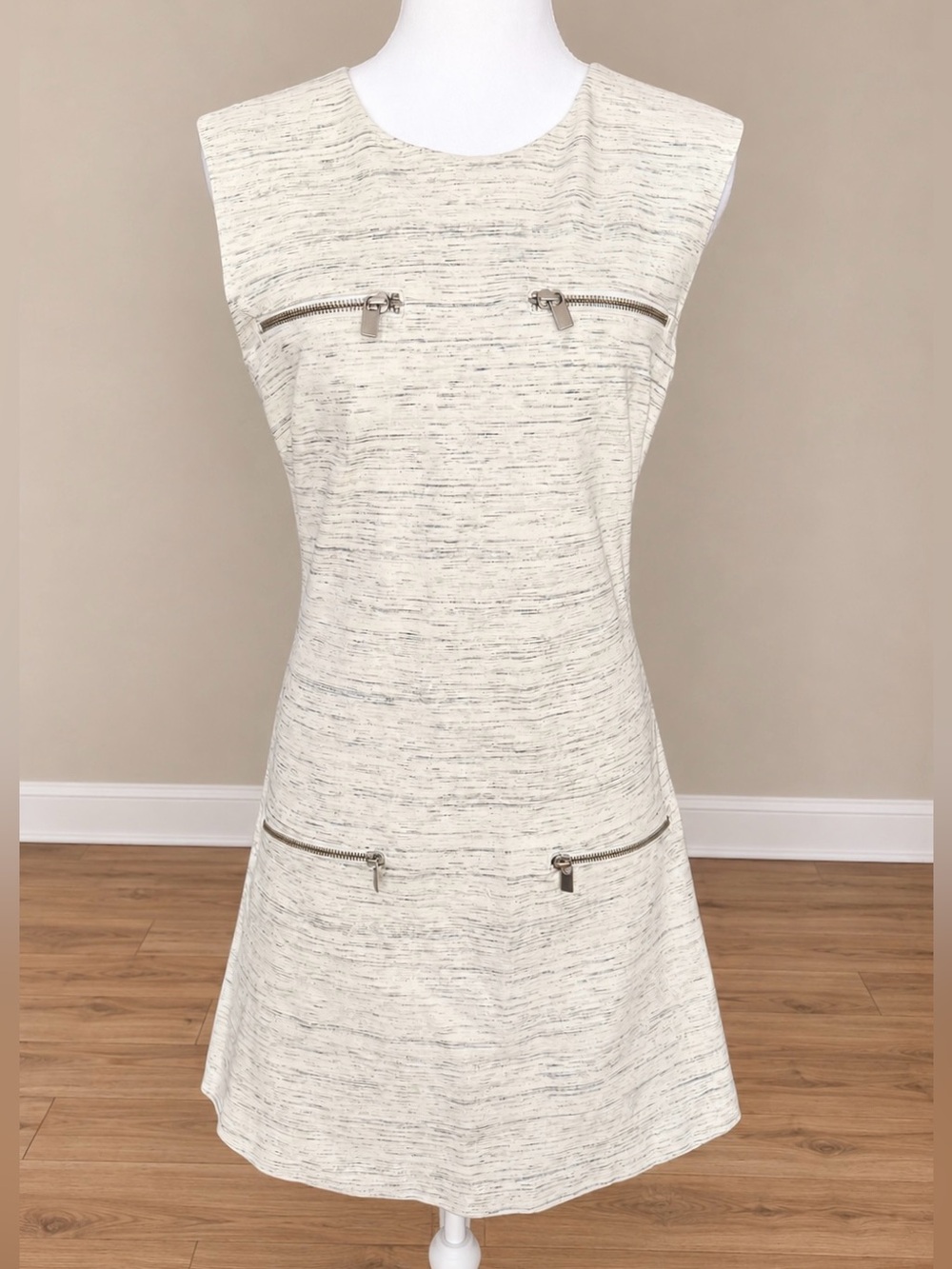 Banana Republic Spacedye Ponte Knit Zip Dress Ivory Gray Size 4